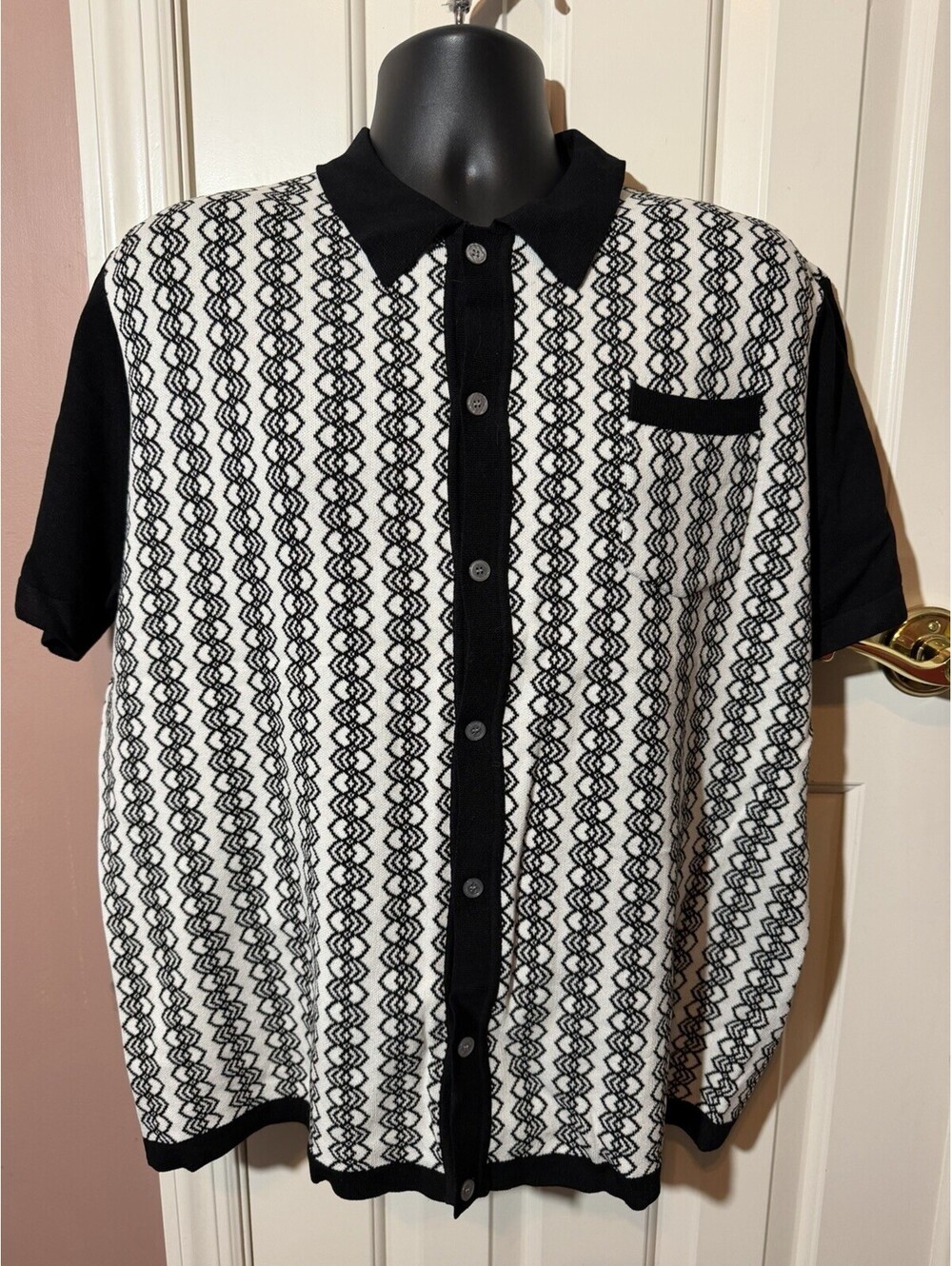 PJ Paul Jones Mens Retro Geometric Button Front Sweater Mens 2XL New